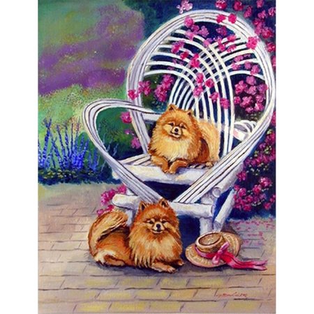 PATIOPLUS 11 x 15 in. Red Pomeranians on the Patio Garden Size Flag PA754505